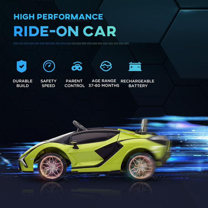 HOMCOM Lamborghini Sian Licensed 12V Kids Electric Ride On Car 2 Motors Toy Car with Remote Control Music Lights MP3 for 3-5 Years Green