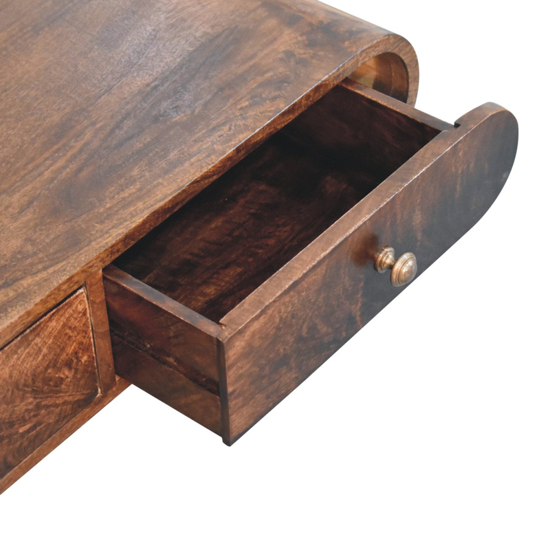 Artisan Furniture Solid Wood Wall Mounted California Walnut Console Table, 2 Drawers, Brown