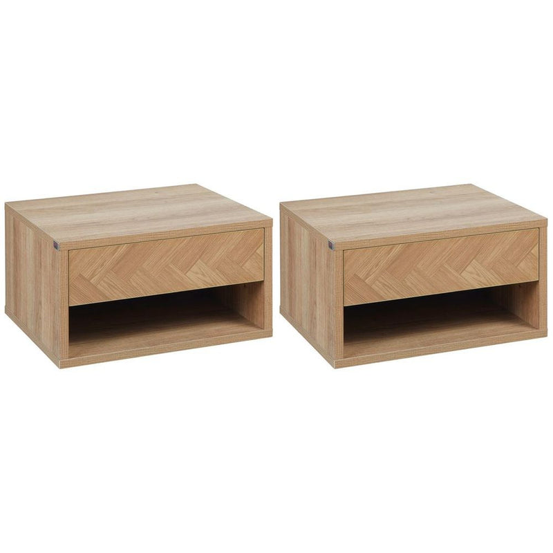 HOMCOM Floating Bedside Table Set of 2 Wall Mounted Nightstand W/ Drawer Natural