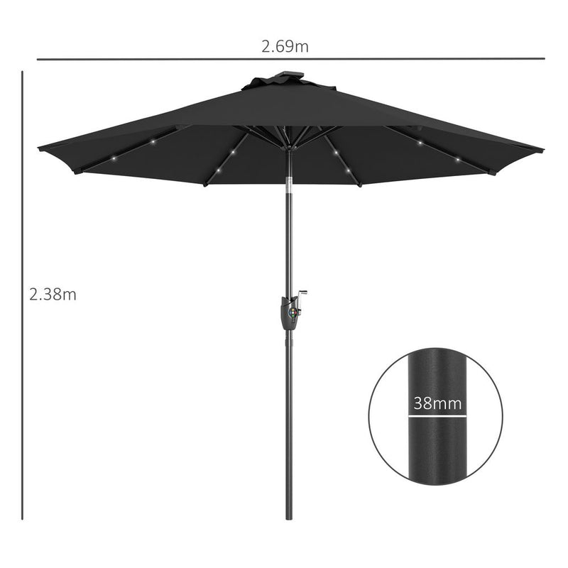 Premium Outsunny Outdoor LED Garden Parasol Umbrella - Black | Tilt, Sun-proof, Hand Crank - High Quality