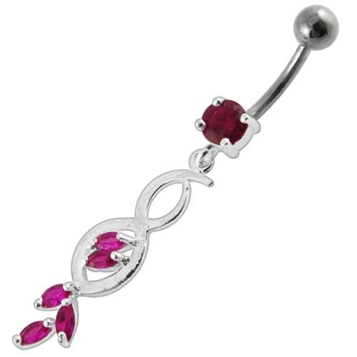 Multi Stone Jeweled Fancy Dangling SS Banana Bar Belly Ring