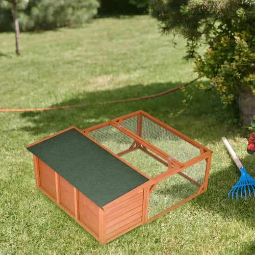 Wooden Rabbit Hutch with Run Small Animal Guinea Pig House 125.5 x 100 x 49cm