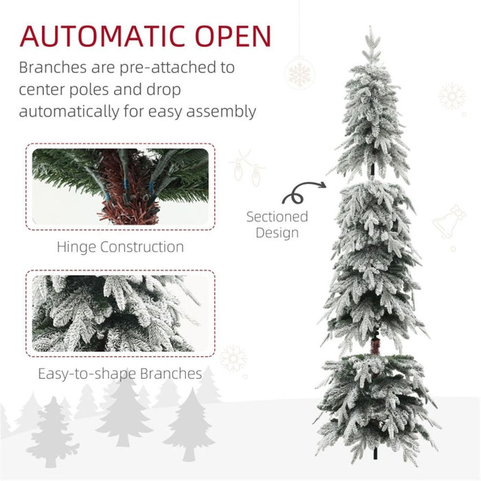 7 ft Christmas Tree Artificial Green Pencil Shaped snowy design