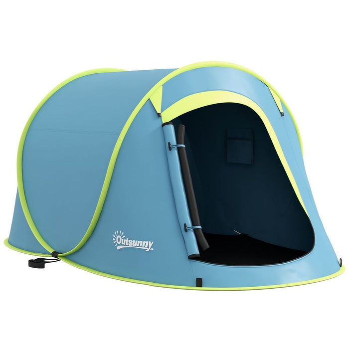 Outsunny 2-Person Pop-Up Camping Tent, 2000mm Waterproof, Blue - Easy Assembly & Carry Bag