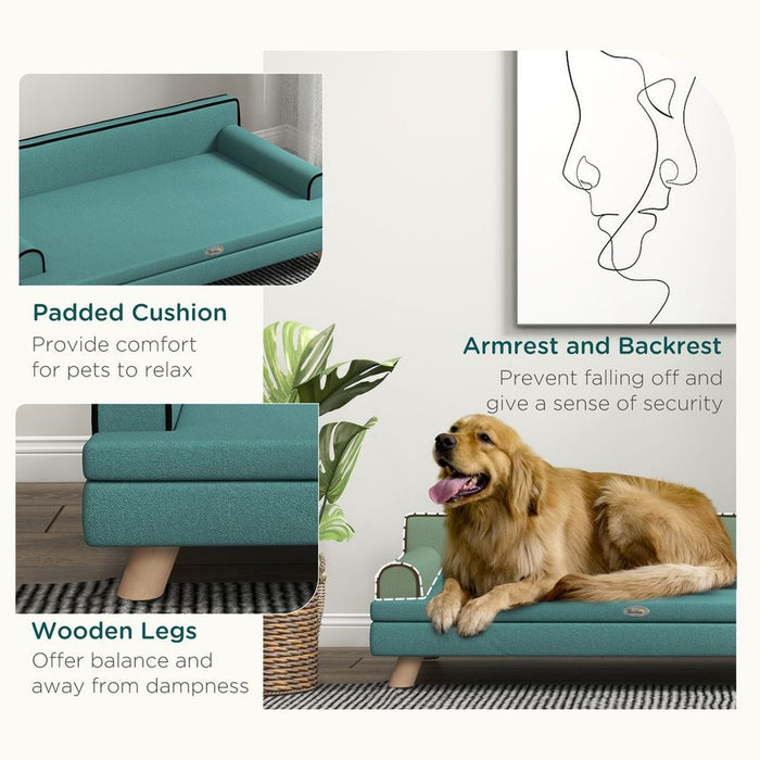 PawHut Dog Sofa w/ Legs - Water-Resistant Fabric - Green - Large & Medium Dogs - Premium Quality