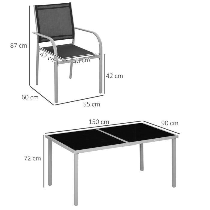 Outsunny 7 Piece Garden Dining Set, Steel Outdoor Table and Chairs, Black - High Quality, Easy to Store, Perfect for Outdoor Dining