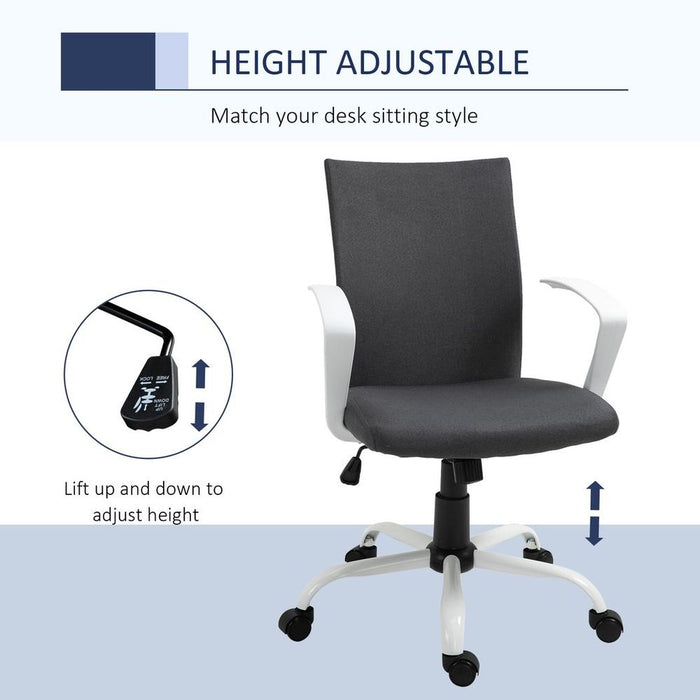 Dark Grey Linen Swivel Office Chair - Adjustable Height, Ergonomic, Comfortable - Home Study Task Chair