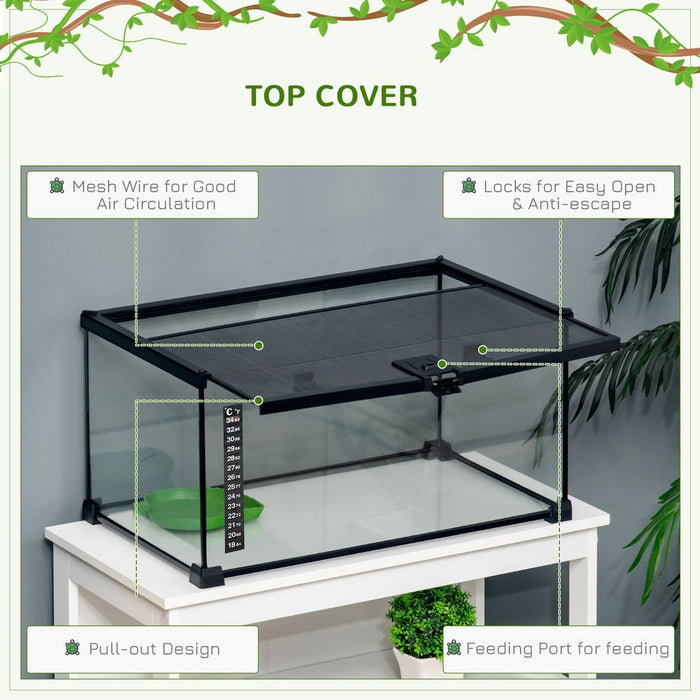 PawHut Glass Reptile Terrarium Insect Breeding Tank Vivarium Habitats with Thermometer for Lizards, Horned Frogs, Snakes, Spiders - Medium 50 x 30 x 25cm