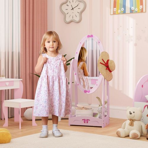 AIYAPLAY 360° Rotating Kids Full Length Mirror with Storage Shelf, Pink