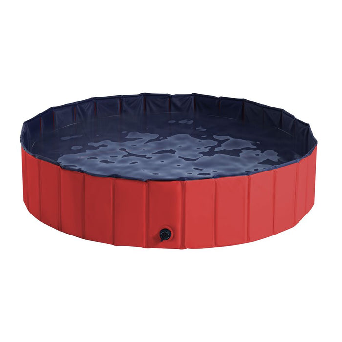 PawHut Foldable Dog Paddling Pool Pet Cat Swimming Pool Indoor/Outdoor Collapsible Summer Bathing Tub Shower Tub Puppy Washer (Φ100 x 30H cm, Red),D01-012RD