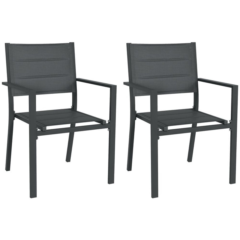 Outsunny 2 PCs Stackable Armchairs, Aluminium Outdoor Dining Chairs, Grey - High Quality & Space-saving