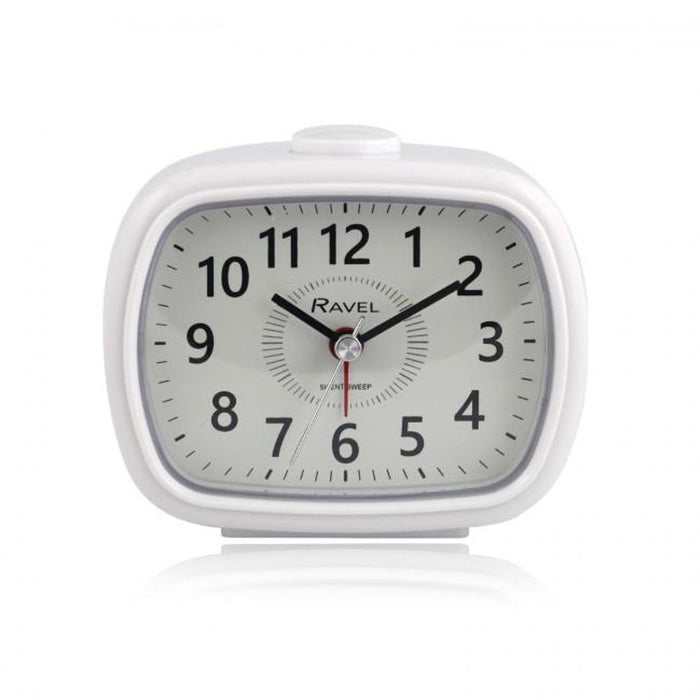 High-Quality White Quartz Alarm Clock - Ravel RC042.4"
Description: "Upgrade your bedside with Ravel's contemporary styled white quartz alarm clock. Clear dial, bold numbers, beep alarm, snooze function. Perfect for any room!