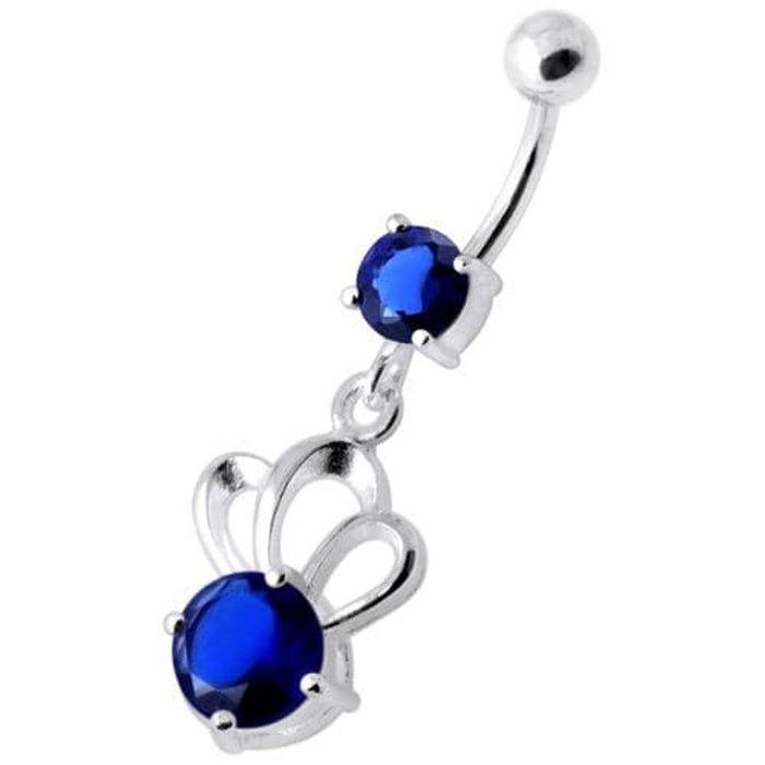 Single Jewel Bow Silver Navel Banana