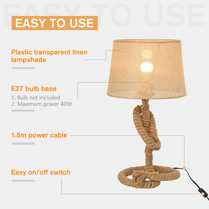 Hemp Rope Linen Shade Table Lamp Beige