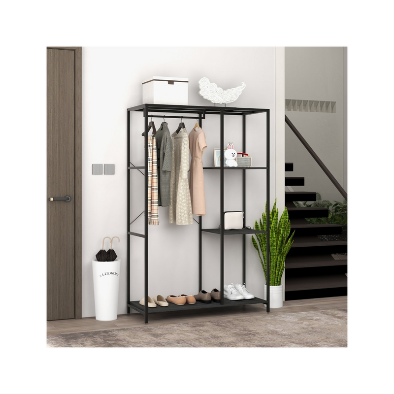 HOMCOM Coat Rack Stand - Hanging Rail & Storage Shelves - Black - Buy Now!