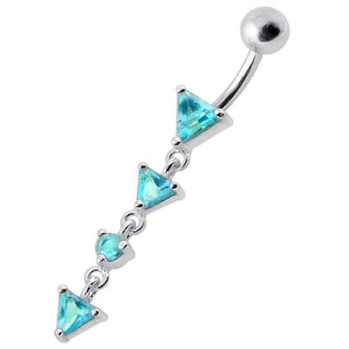 Fancy Jeweled LONG Dangling SS Banana Curved Bar Belly Ring