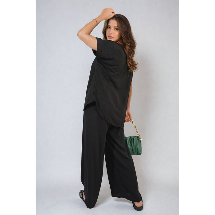 Effortlessly Chic V-Neck Top & Wide Leg Trousers Set - Premium Quality - Various Sizes & Colors