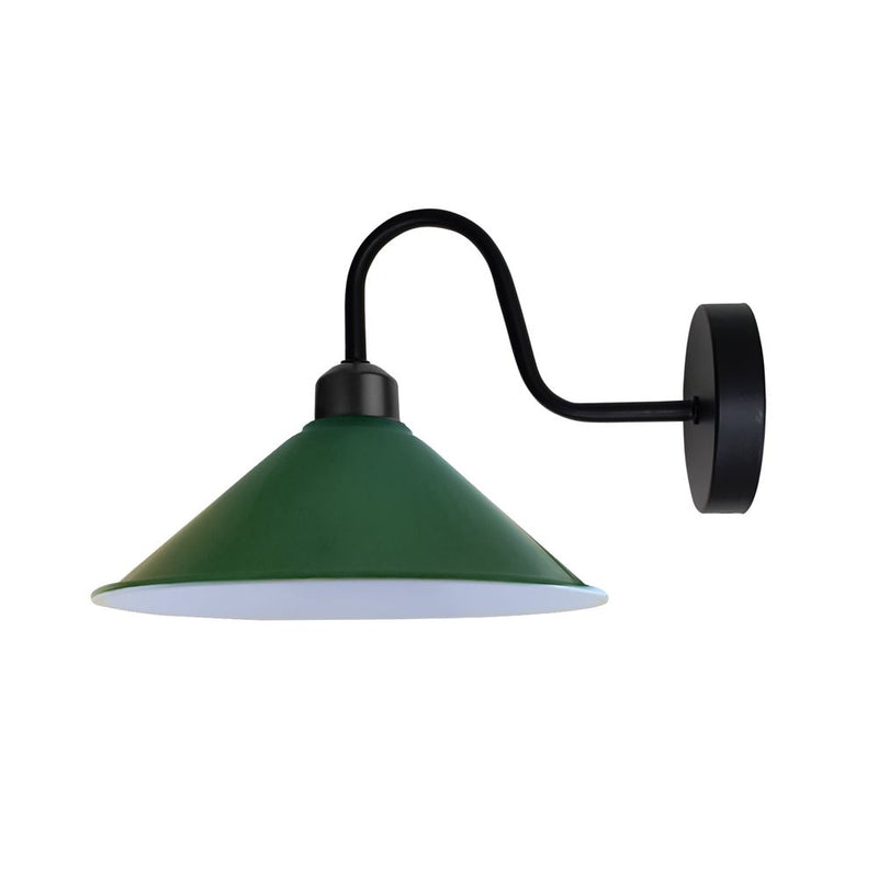 Green Wall Light Fixture,Black Wall Sconce E27 Base Socket Screw Type Wall Neck Cone Shape Shade
