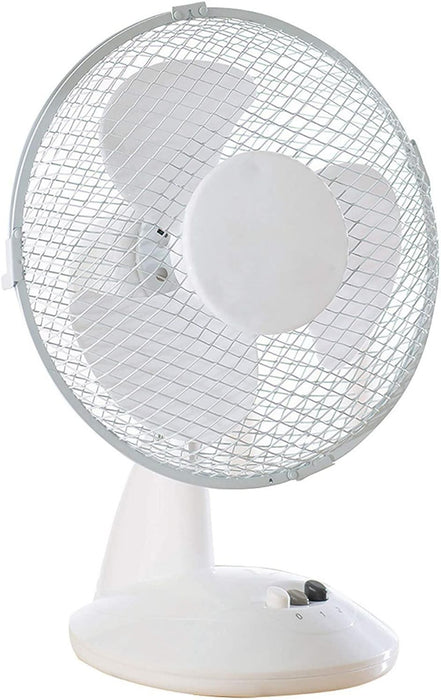 Daewoo 9" Desk Fan White - Powerful Cooling, 2 Speed Settings, Easy-to-Use Key Switch, 3 Blades, Mesh Grille - COL1062