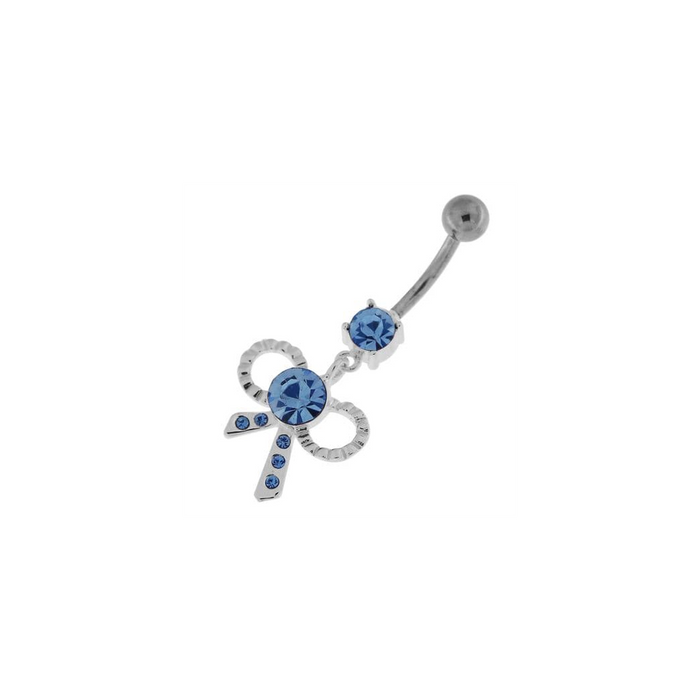 Simple Jeweled Tie Bow Silver Belly Button Ring