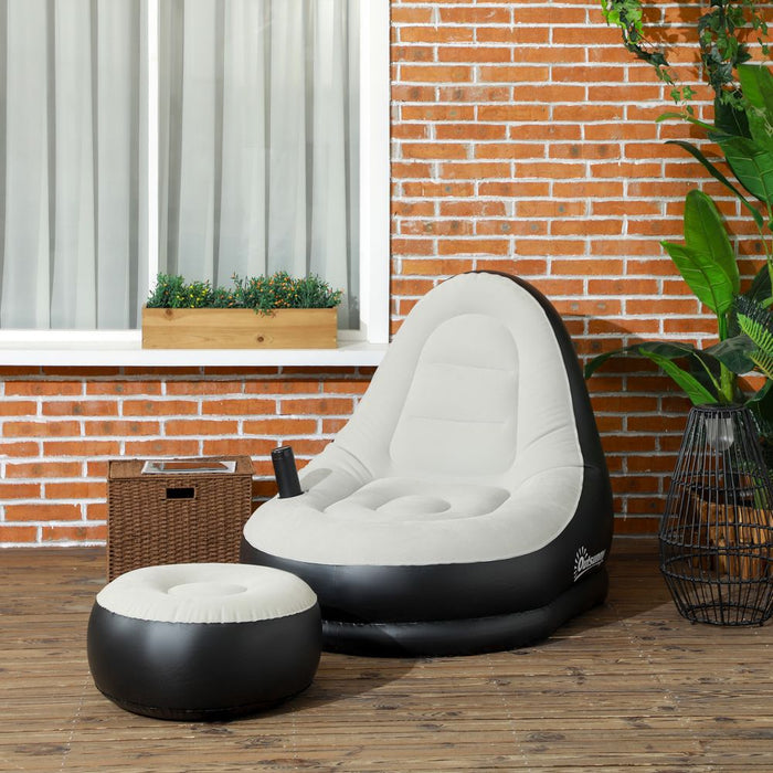 Inflatable Gaming Chair & Foot Stool - Grey, High Quality