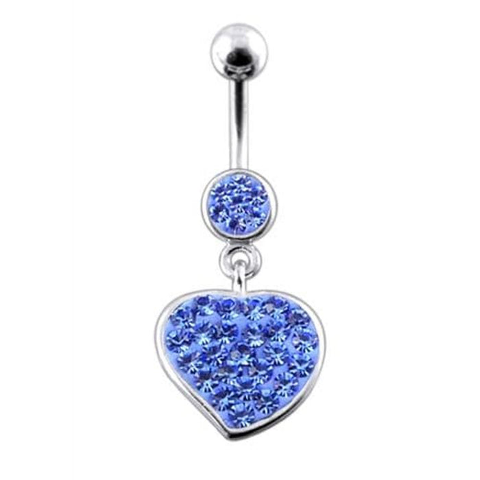 Fancy Jeweled Heart Dangling Navel Ring Body Jewelry