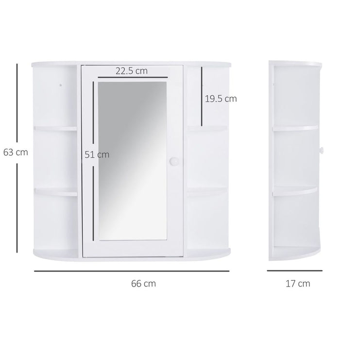 HOMCOM Wall Mounted Bathroom Cabinet with Mirror Single Door Storage Organizer 2-tier Inner Shelves White