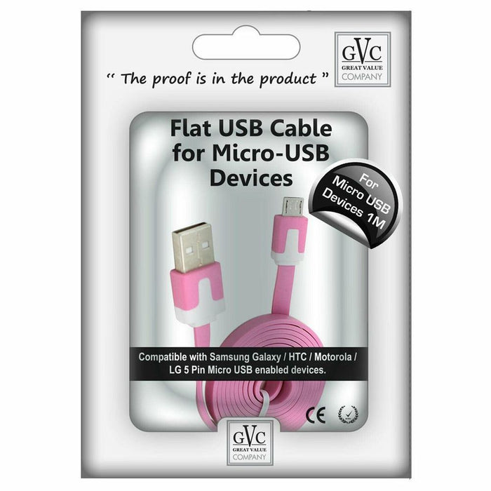 Tangle-Free 1m Micro USB Cable for Sync & Charge - Hot Pink