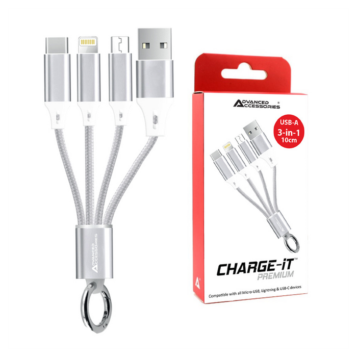 AA CHARGE-iT Premium 3in1 USB Cable - 8 Pin/USB-C/MicroUSB - Universal Charging - Reversible Connectors