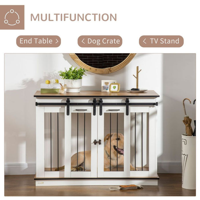 Premium Dog Crate Furniture, Double Cage for Large & Small Dogs, Stylish White Design