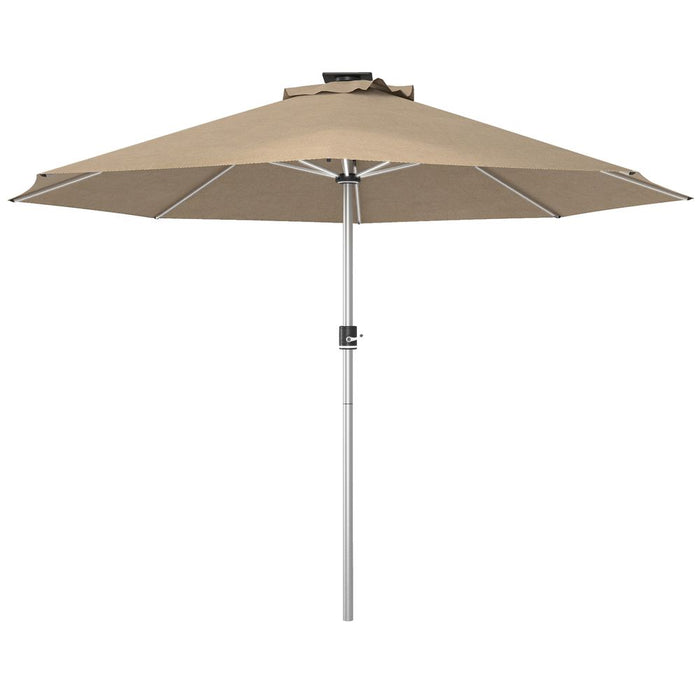 Outsunny Solar Patio Garden Parasol with Lights for Outdoor, Khaki