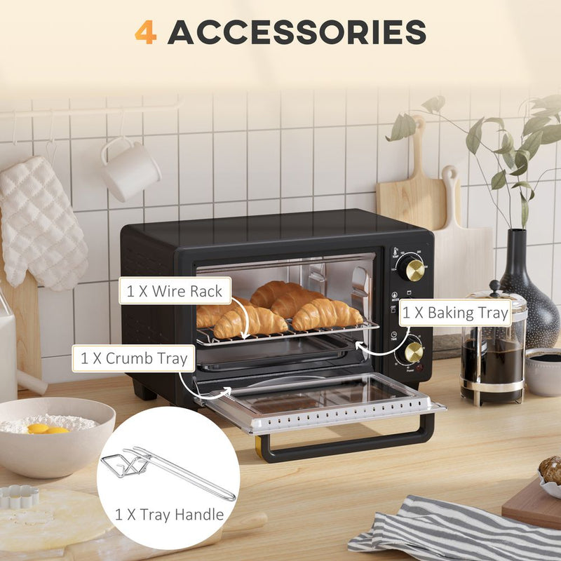 HOMCOM Mini Oven 16L Countertop Oven with Adjustable Temp Timer 1400W, Black