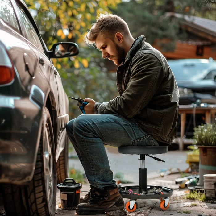 HOMCOM Adjustable Mechanic Stool with Tool Tray & Wheels: The Ultimate Workshop Companion!