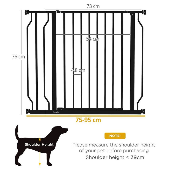 Premium PawHut Dog Gate: 75-95cm Width, Pressure Fit, Durable Steel, Black