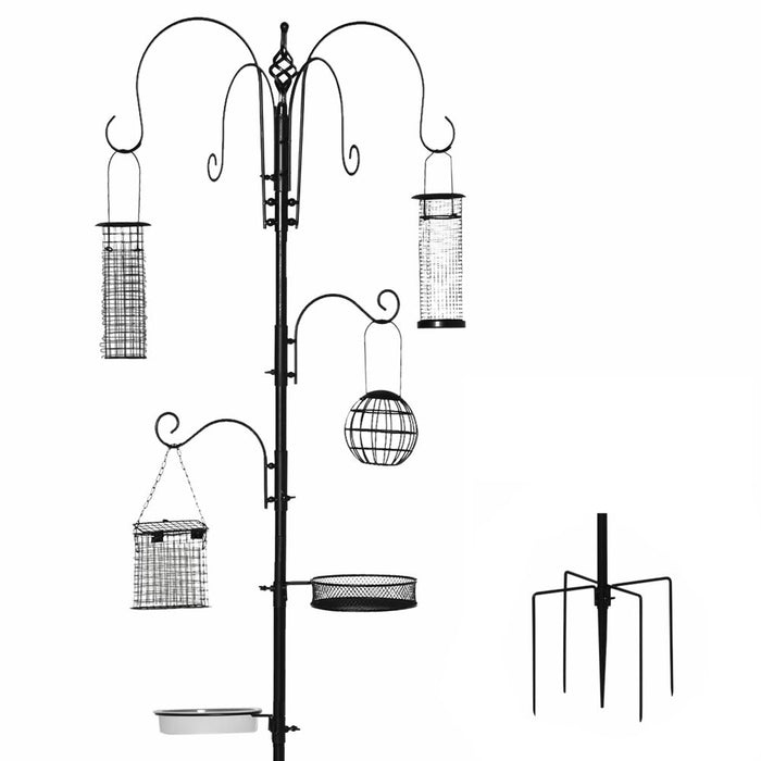 Pawhut Bird Feeding Station Kit, Wild Bird Feeder Pole with 6 Hooks, 4 Hanging Feeders for Peanuts, Seed, Fat Balls, for Garden, Outdoor, Black