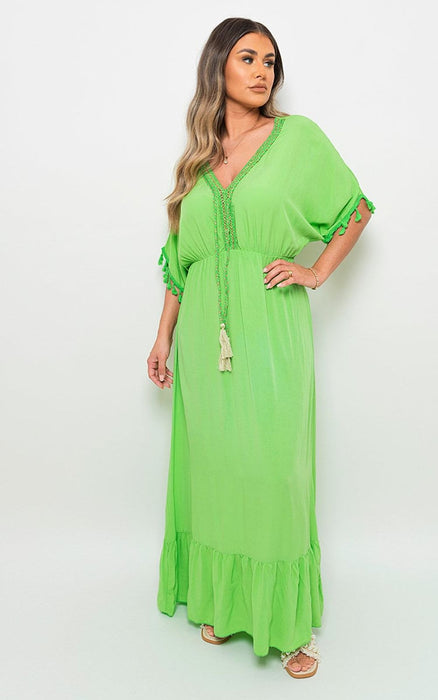 Stunning Joanna V-Neck Maxi Dress with Rope Tassel Detail