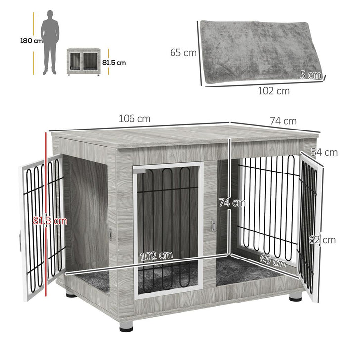 PawHut Dog Crate Furniture, Double Door, Soft Cushion - Perfect for All Pets