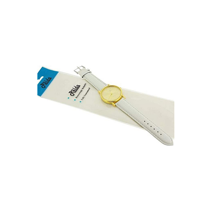 Relda Women Jumbo Goldtone Dial & Leather Strap Watch - White REL63