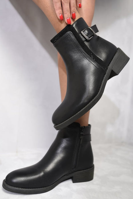 Round Toe Low Heel Ankle Buckle Boots