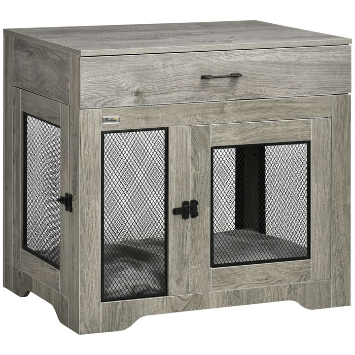 Double-Door Dog Kennel Furniture Pet Crate, for Medium Dogs, Indoor Use - Grey