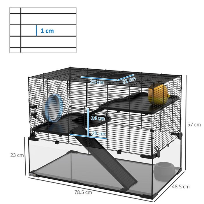 Spacious 3-Tier Hamster Cage w/ Glass Bottom & Essential Accessories - Shop Now!