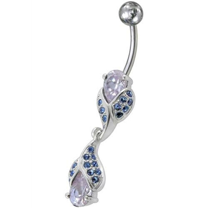 Fancy High Quality Zirconia Jeweled Dangling Banana Bar Navel Body Piercing Ring