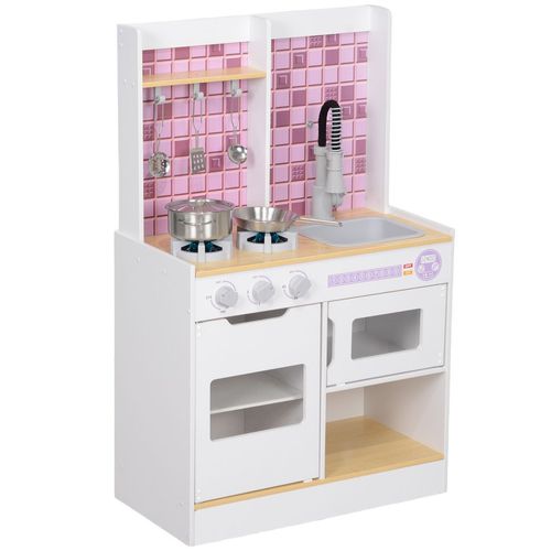 AIYAPLAY Kids Play Kitchen, Pretend Play Kitchen with Realistic Oven, Stove, Sink, Kitchen Accessories, Cooking Playset with Light, Sound, Ages 3+, White