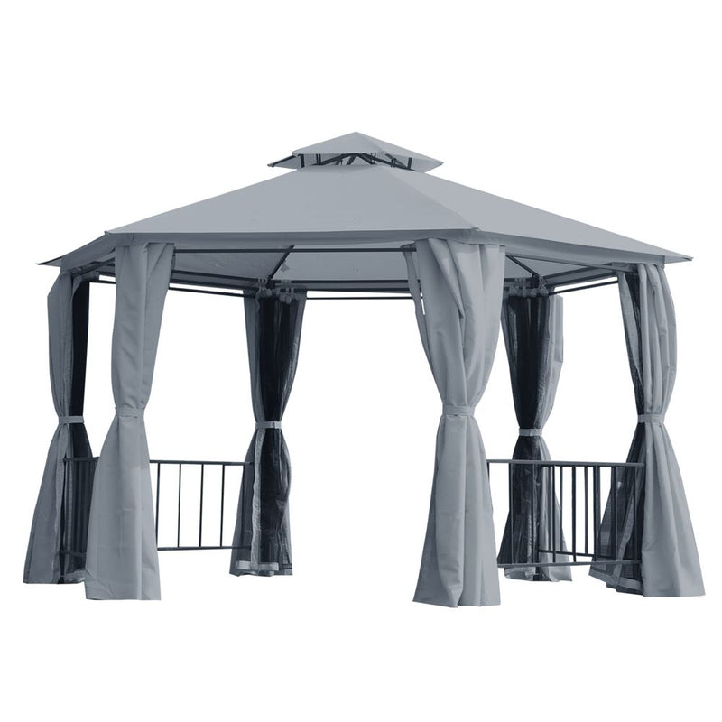 Outsunny Hexagon Gazebo Patio Party Tent | Outdoor Garden Shelter | 2 Tier Roof & Side Panel