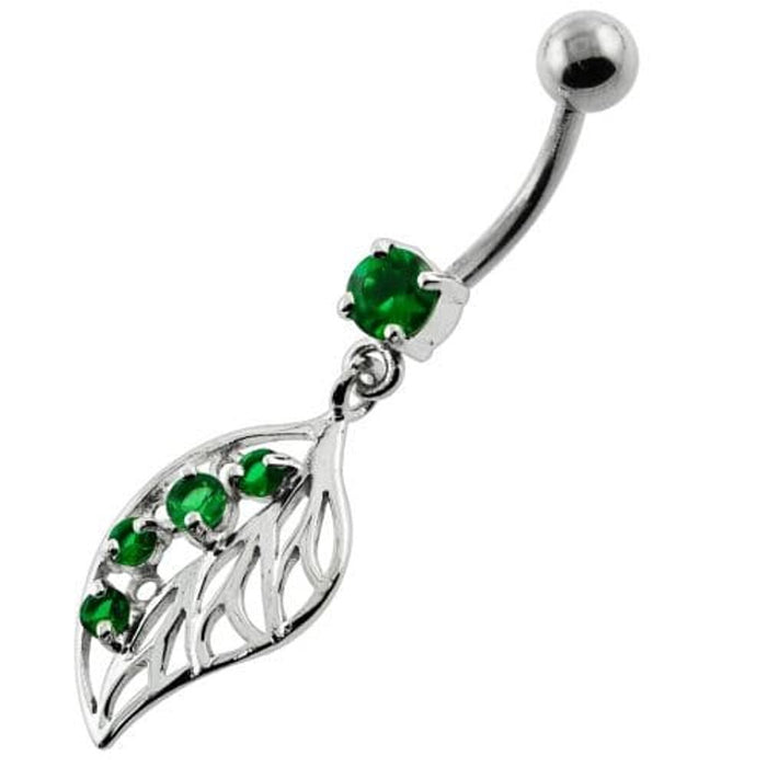 Jeweled Leaf Navel Belly Button Piercing