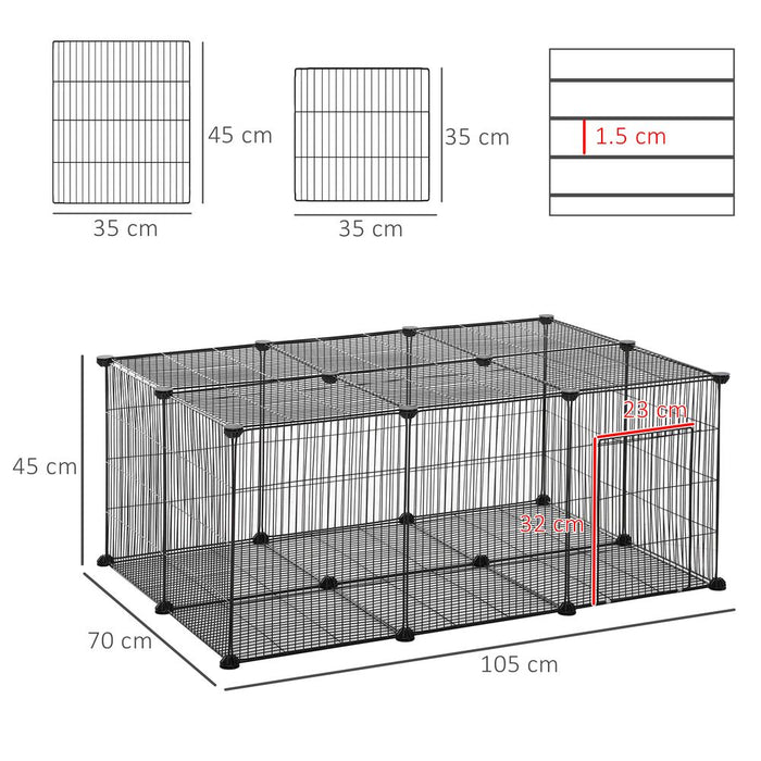 PawHut Pet Playpen DIY Small Animal Cage Metal Fence with Door, 22 Pieces, for Bunny Chinchilla Hedgehog Guinea Pig