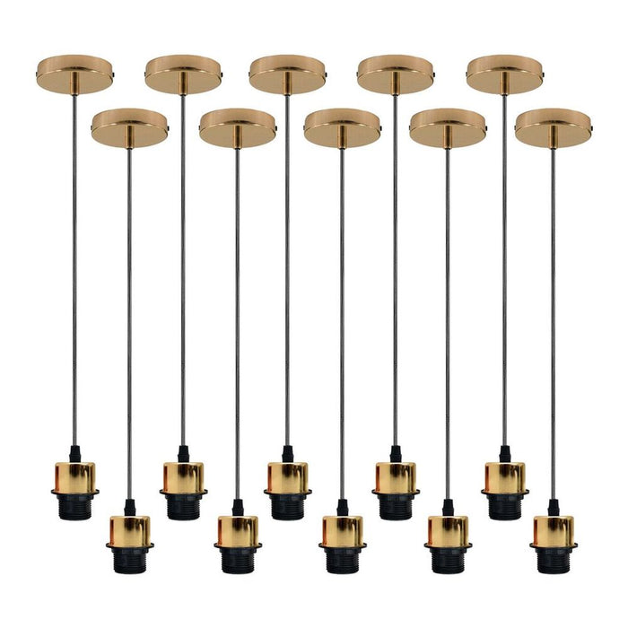 10 Pack Industrial French Gold Pendant Light, Lampshade Addable E27 Lamp Holder Light, E27 UK Holder Set With PVC Cable.