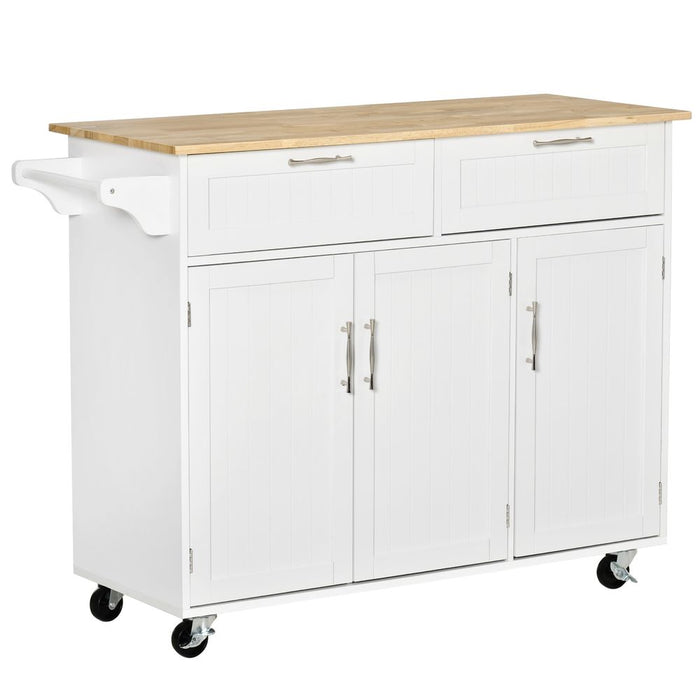 Portable Kitchen Island Cart: 2 Drawers, 3 Cabinets, White - Store & Organize with Ease!