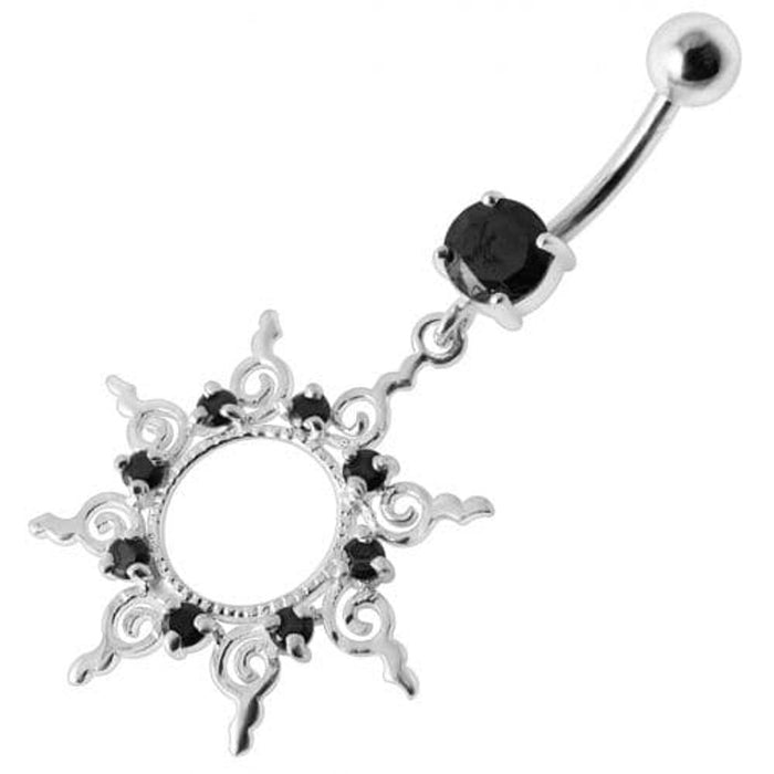 Fancy Silver Multi Jeweled STAR Dangling Banana Belly Ring