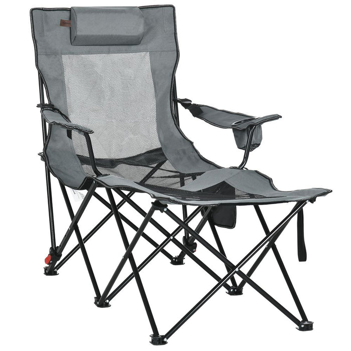 Premium Foldable Camping Chair w/ Footrest & Adjustable Backrest. Bag Included. Quality Grey Design.